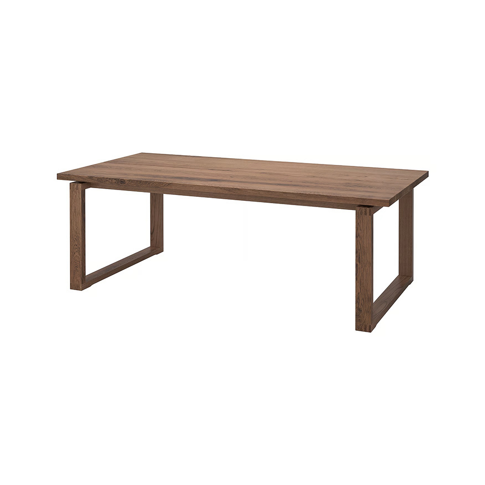 La mesa MÖRBYLÅNGA está hecha de chapa de roble, un material duradero con vetas naturales únicas